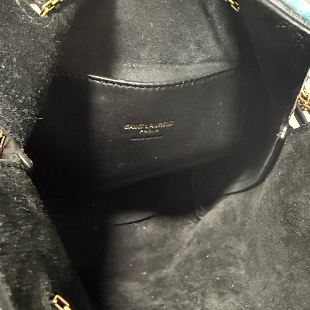 Yves Saint Laurent Black Leather Bucket Shoulder Bag with Gold YSL Emblem - Picture 3 of 4